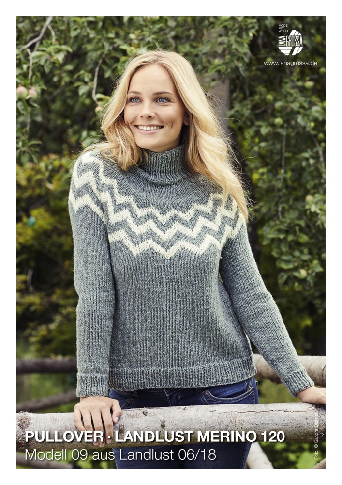 Pullover Landlust Merino 120 mit Zählmuster-Rundpasse