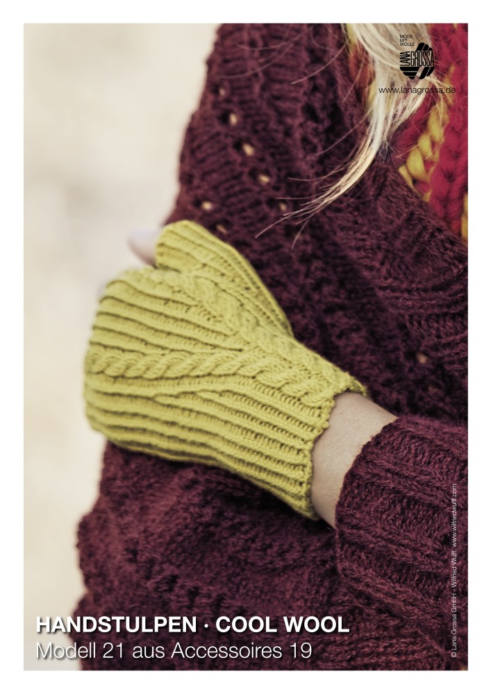 Handstulpen aus Cool Wool mit Zopfmuster