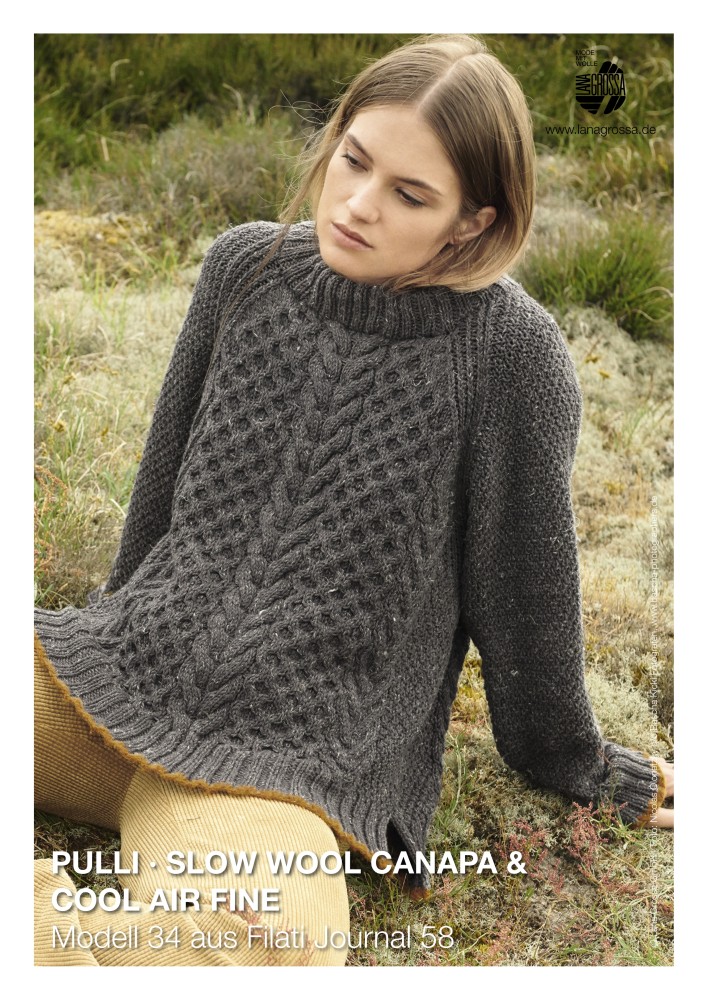 Raglanpullover mit Aranmuster