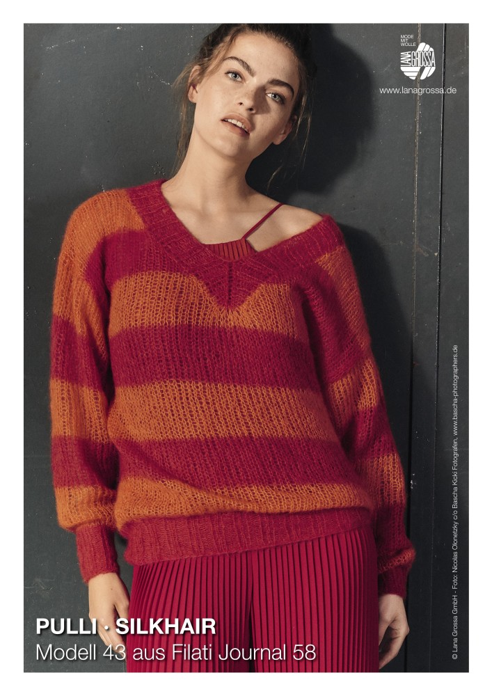 Pullover Silkhair in Blockstreifen mit V-Ausschnitt