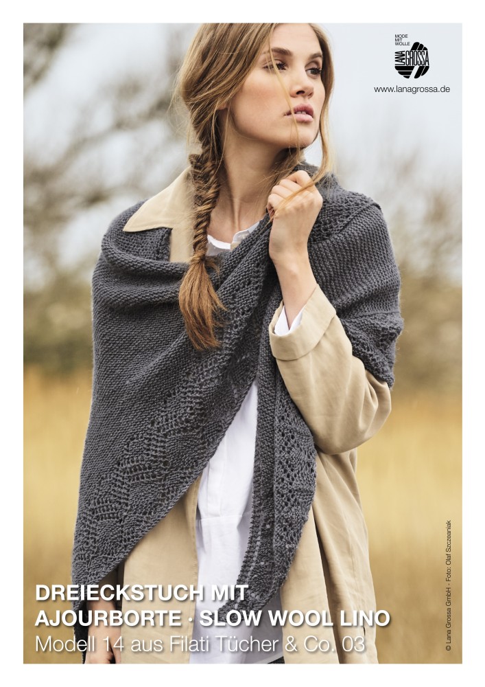 Dreieckstuch mit Ajourborte aus Slow Wool Lino
