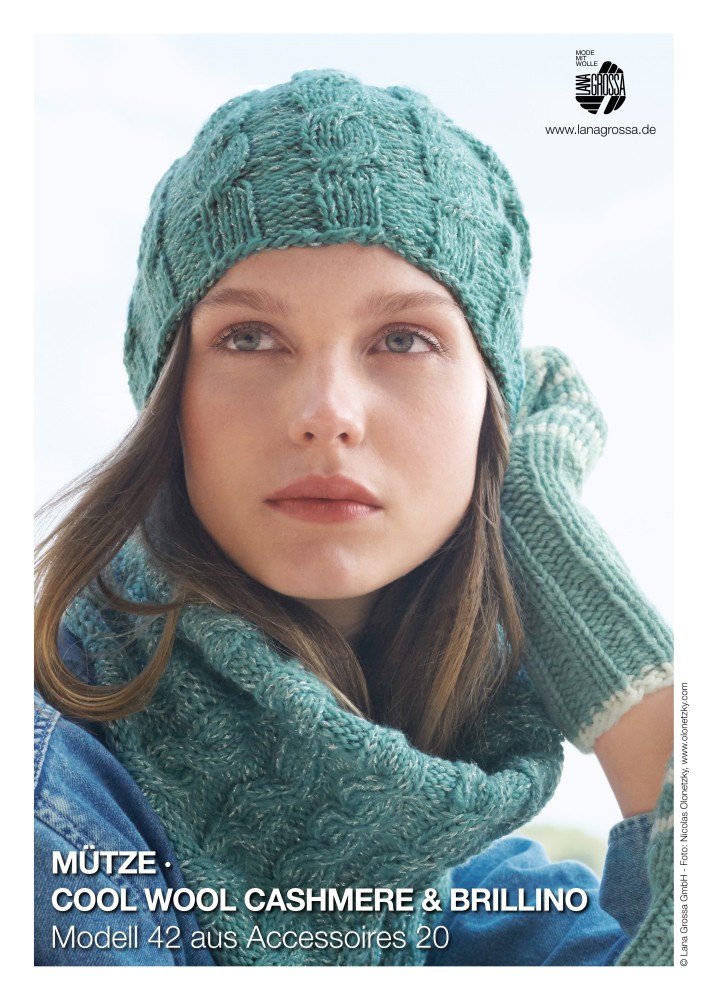 Mütze im Zopfmuster aus Cool Wool Cashmere & Brillino