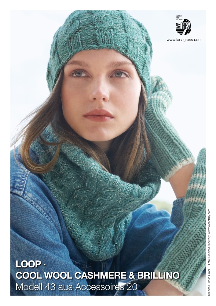 Loop im Zopfmuster aus Cool Wool Cashmere & Brillino