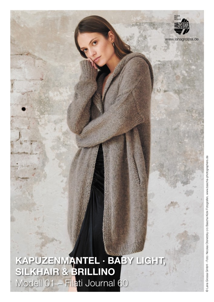 Kapuzenmantel mit Taschen aus Baby Light, Silkhair & Brillino