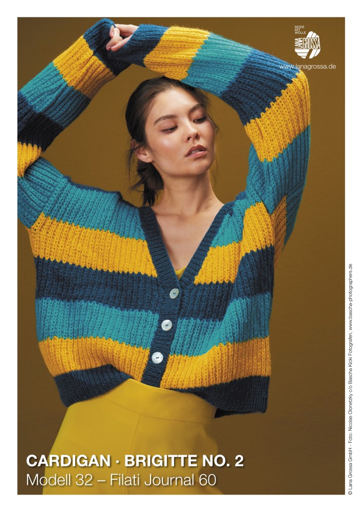 Cardigan Brigitte No. 2 im Halbpatentmuster in Blockstreifen