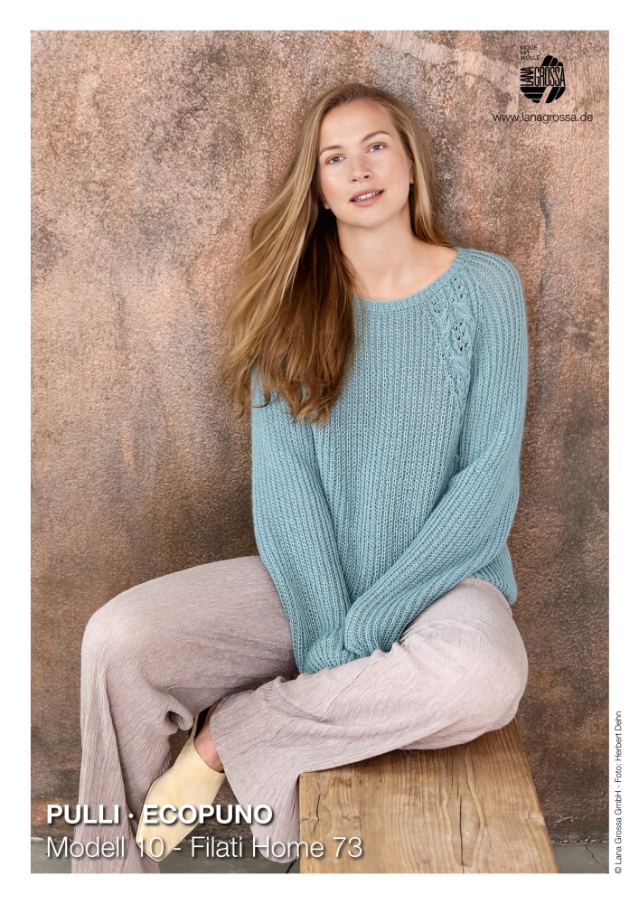 Raglanpullover im Halbpatentmuster mit Zopf-Ajour im Raglan