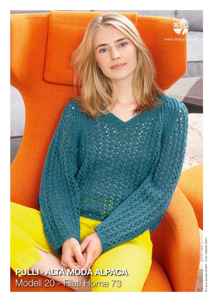 Raglanpullover im Lochmuster mit Rippenblenden aus Alta Moda Alpaca