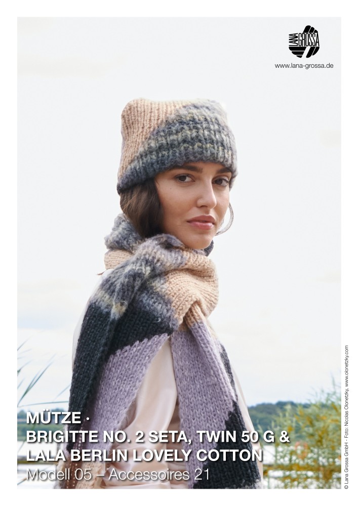 Mütze mit Rippenmuster aus Brigitte No. 2 Seta, Twin 50 G und Lala Berlin Lovely Cotton