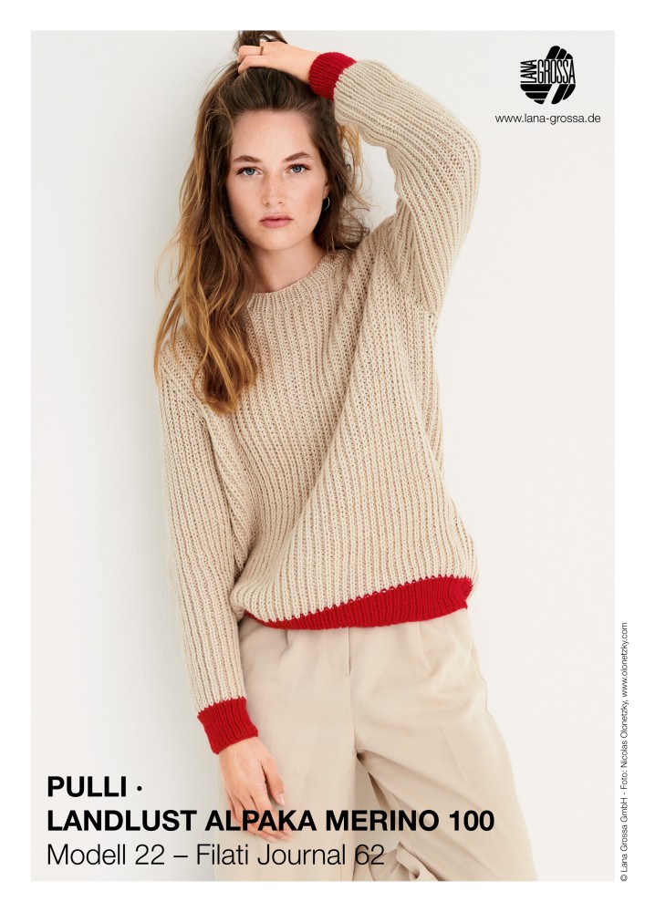 Pullover im Halbpatentmuster mit farblich abgesetztem Bund