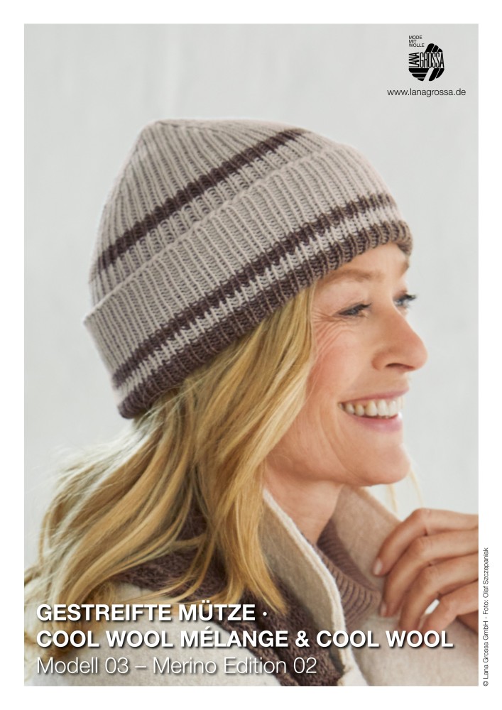 Gestreifte Mütze aus Cool Wool Mélange & Cool Wool
