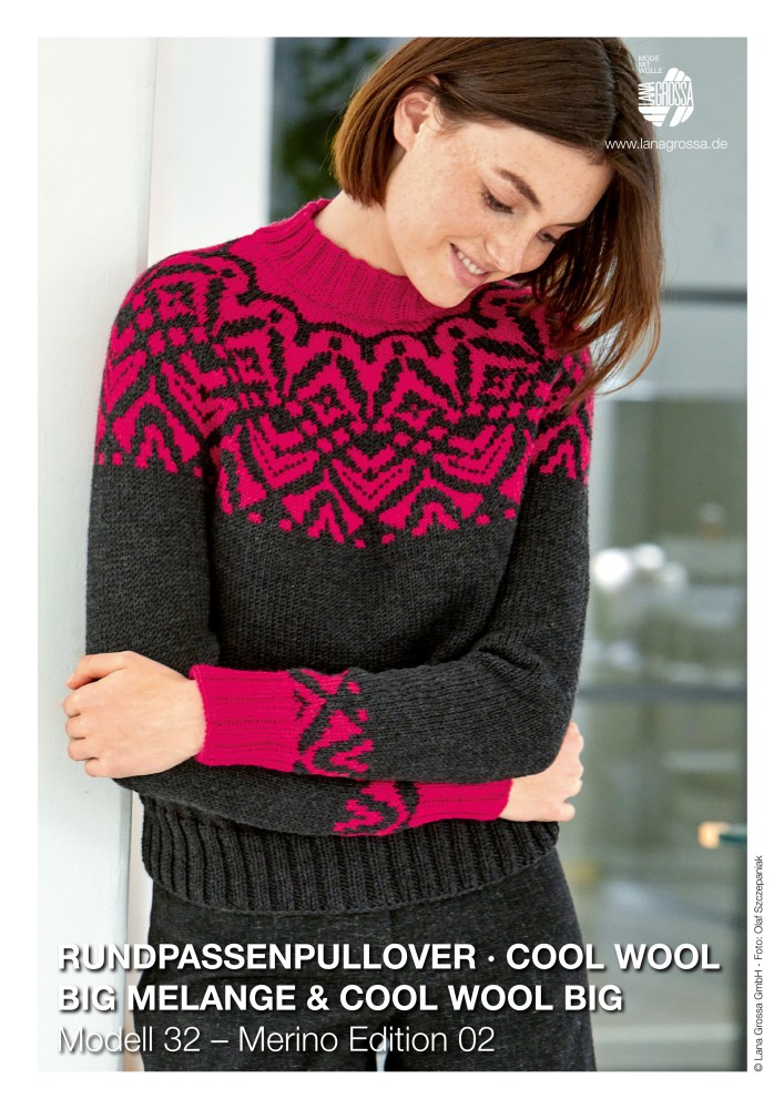 Rundpassenpullover mit Farbmotiv in Cool Wool Big Melange