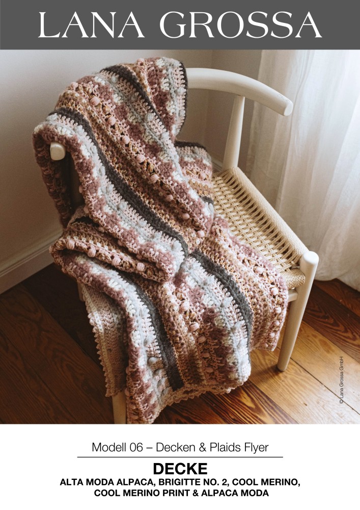Decke im Muster- und Materialmix aus Cool Merino und Alpaka-Garnen