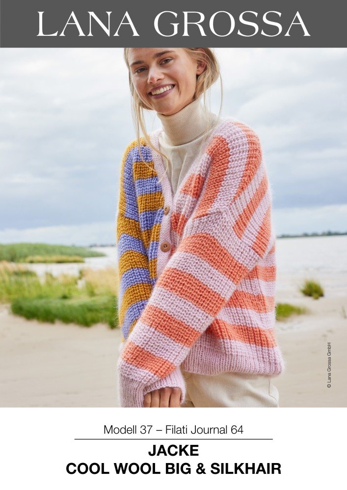 Jacke mit Streifen in Halbpatent und Rippenmuster