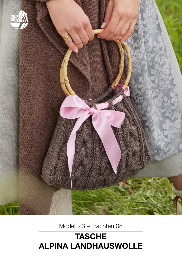Tasche im Zopfmuster mit Bambusgriffen