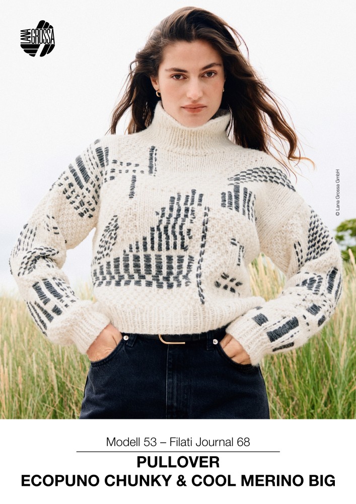 Pullover Modell 53 mit Mustermix und Stickerei