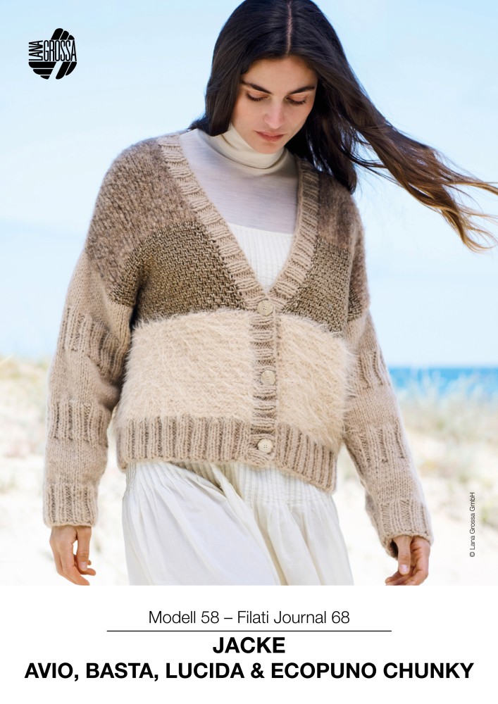 Jacke Modell 58 mit Materialmix aus Avio, Basta, Lucida & Ecopuno Chunky