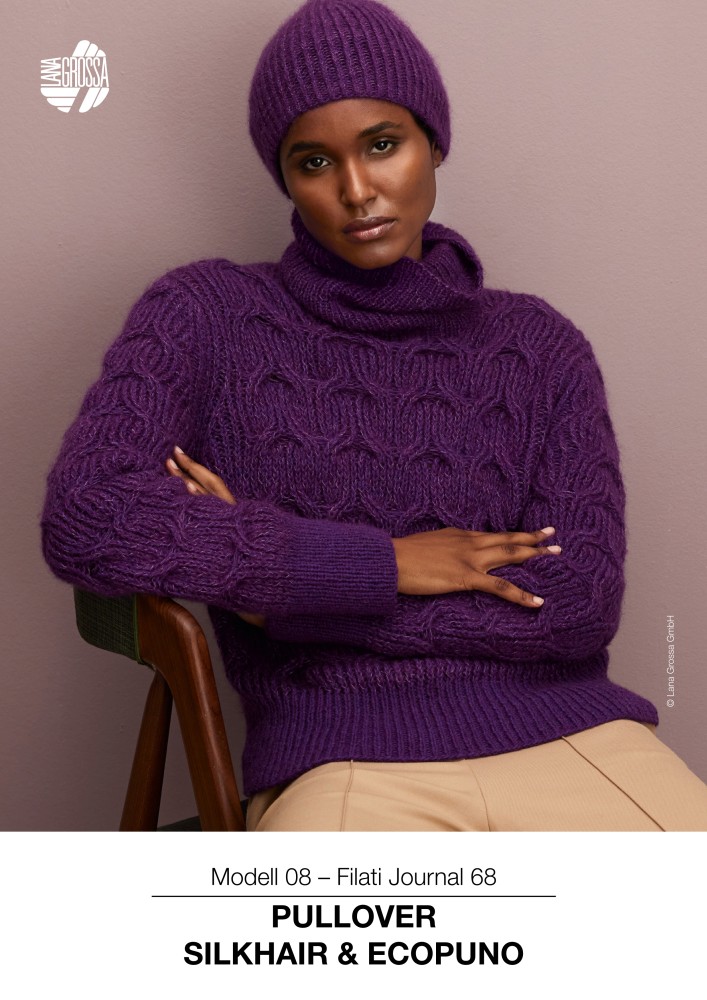 Pullover im Rippenzopfmuster aus Silkhair und Ecopuno