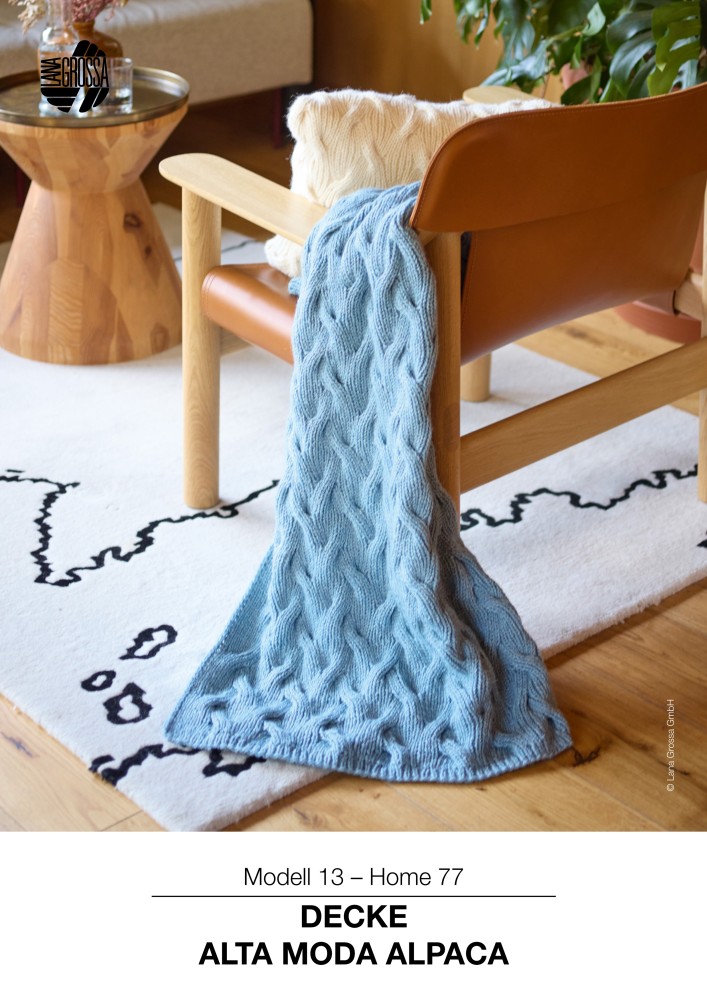 Decke aus Alta Moda Alpaca im Rippenzopfmuster