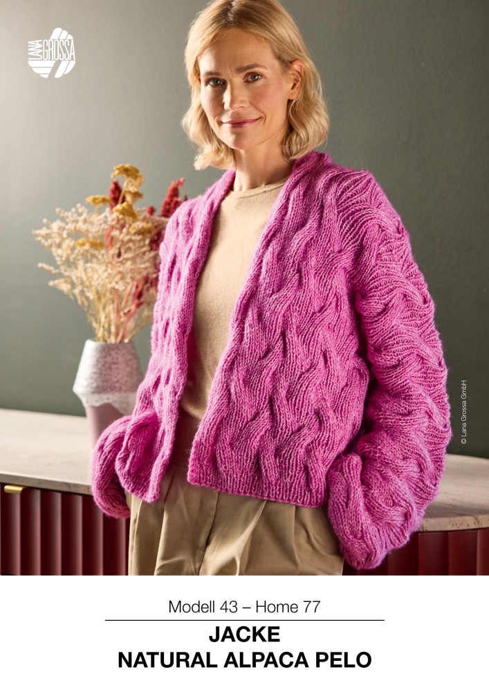 Jacke Natural Alpaca Pelo im Rippenzopfmuster