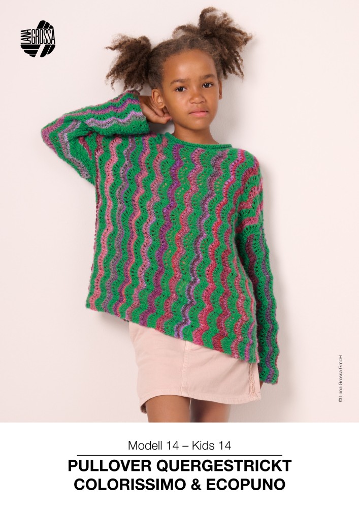Pullover quer gestrickt mit Wellenmuster für Kinder