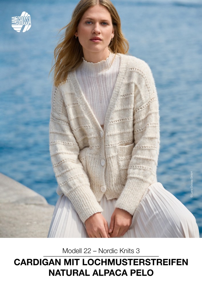 Cardigan mit Lochmusterstreifen Natural Alpaca Pelo