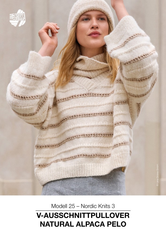 V-Ausschnittpullover Natural Alpaca Pelo