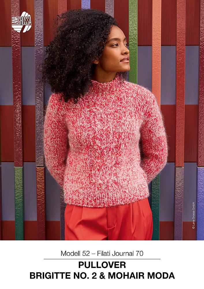 Pullover Modell 52 mit Zopfmuster aus Brigitte No. 2 & Mohair Moda