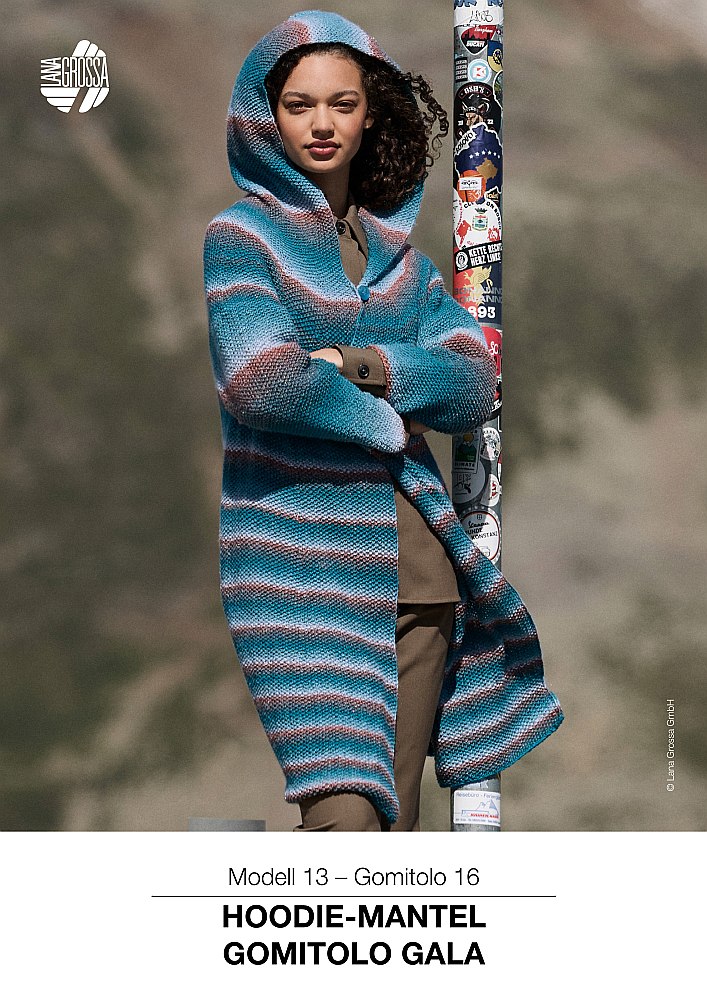 Hoodie-Mantel in Perlmuster mit Kapuze aus Gomitolo Gala