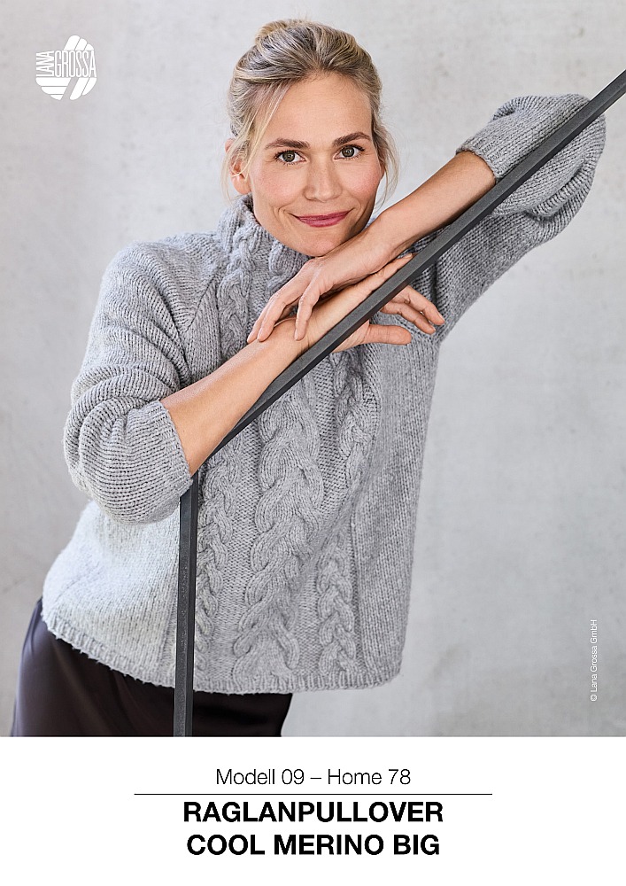Raglanpullover mit Zopfmuster aus Cool Merino Big